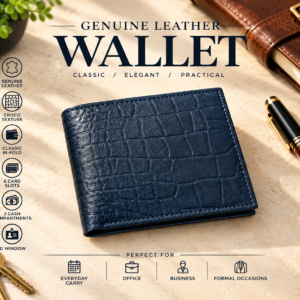 Genuine Leather Croco Texture Bi-Fold Wallet for Men